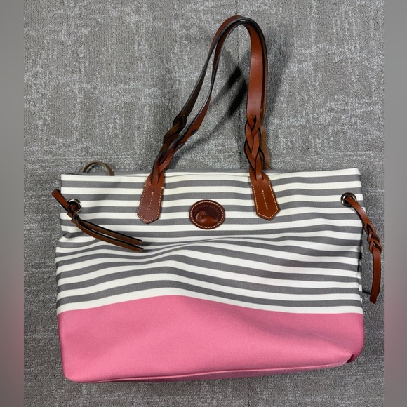 Dooney and Bourke Pink Striped Sullivan Shopper Tote Bag Purse - Picture 1 of 8